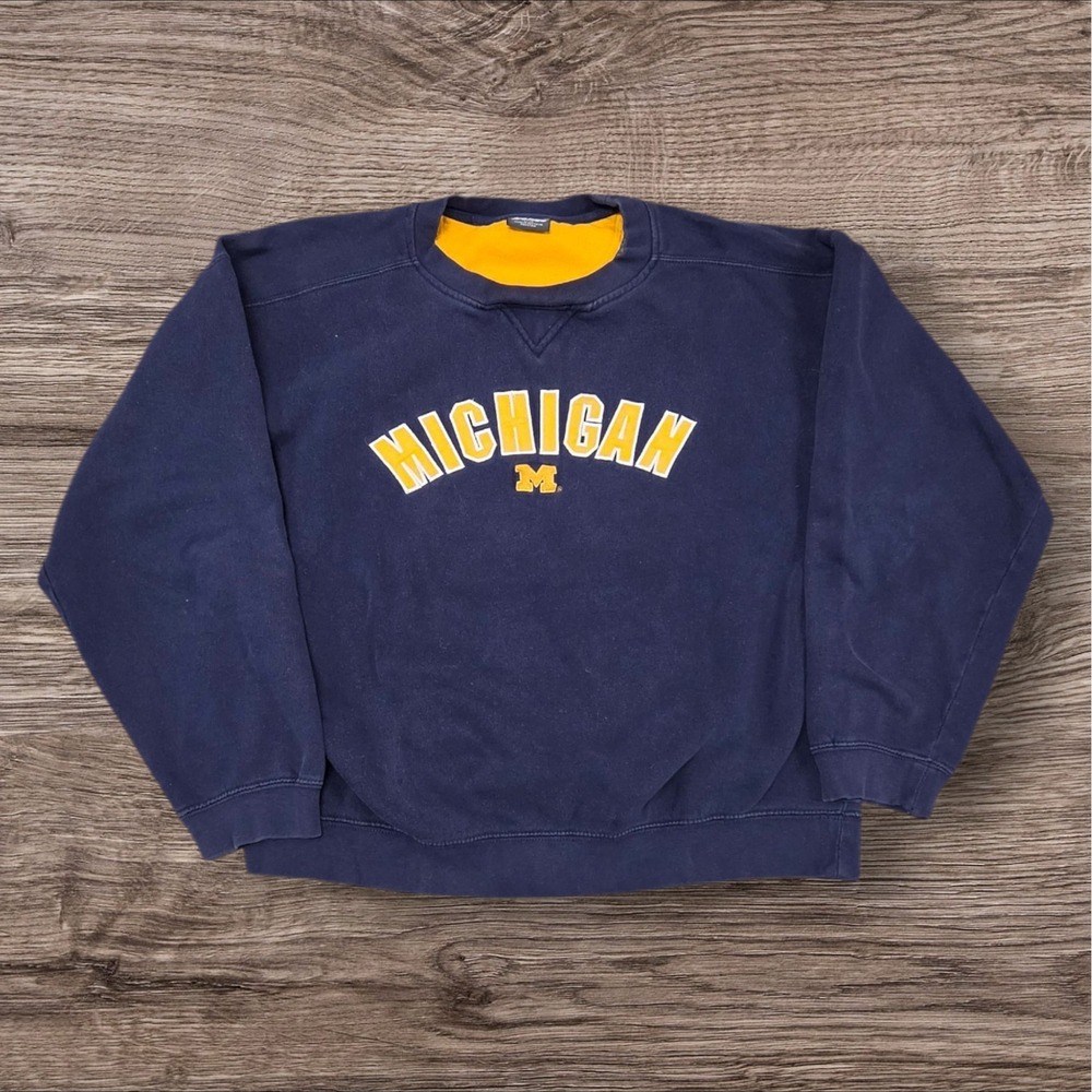 ProEdge Michigan Wolverines Sweatshirt Mens XL Navy Blue Yellow Crewneck